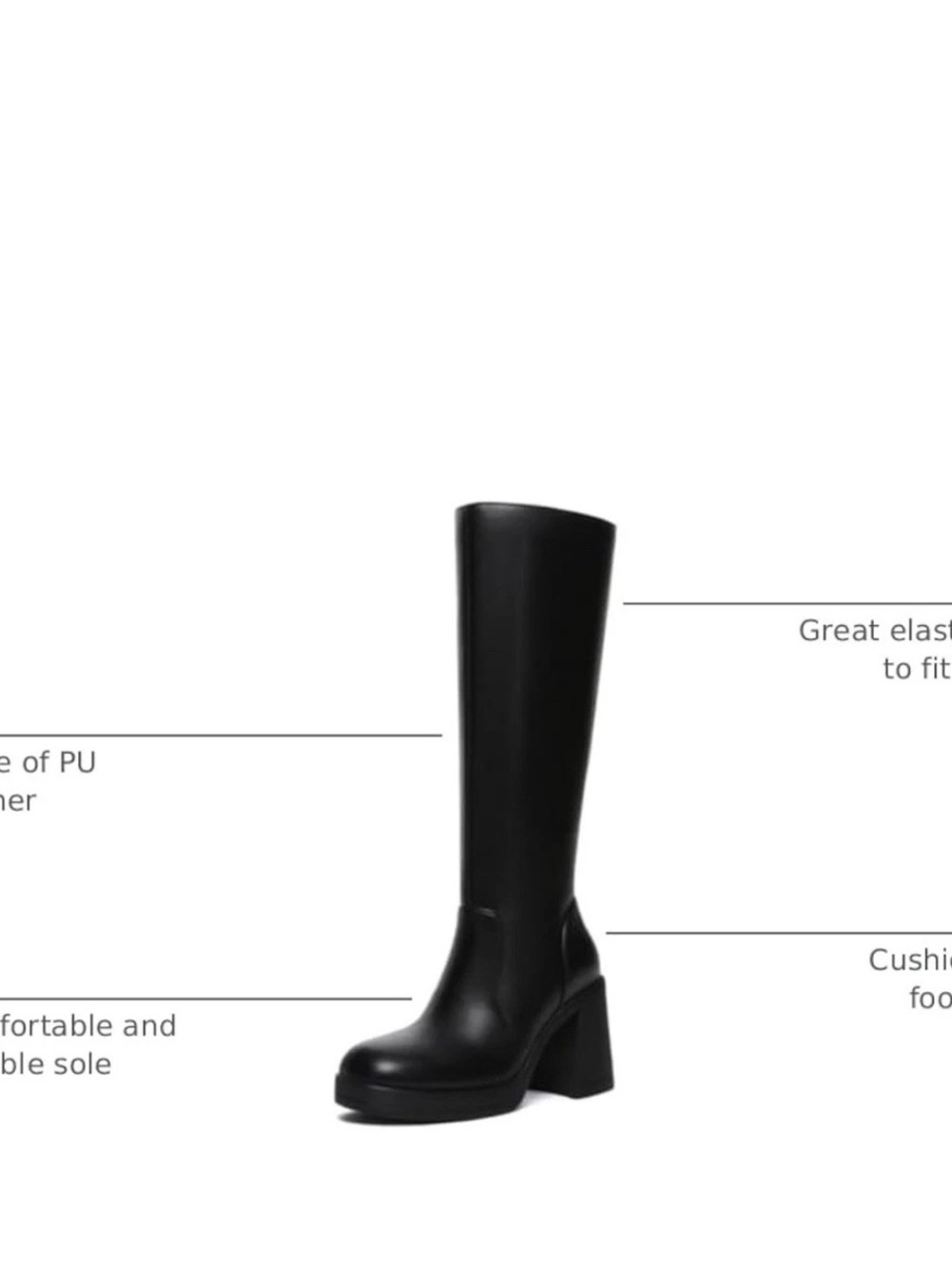 BOUWNO NEW Black Knee High Women’s Chunky Boots size 9 - Picture 3 of 15
